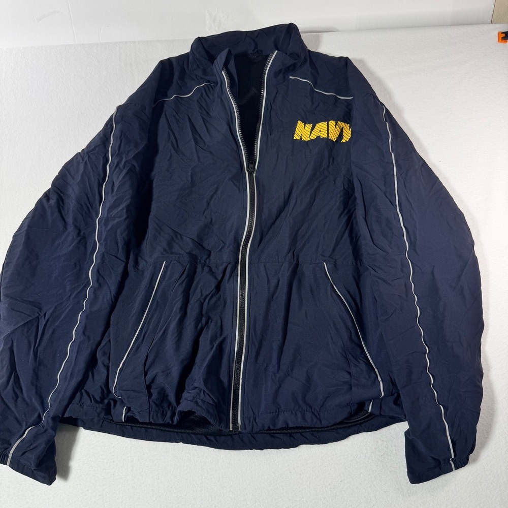 US Navy PT Track Suit Jacket & Pants Set Navy Blue Yellow Reflective S M